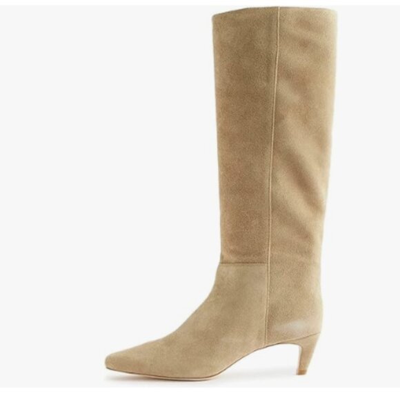 miss left Shoes - NWT Women Stretchy Knee High Boots Closed Square Toe Low Kitten Heel Nude